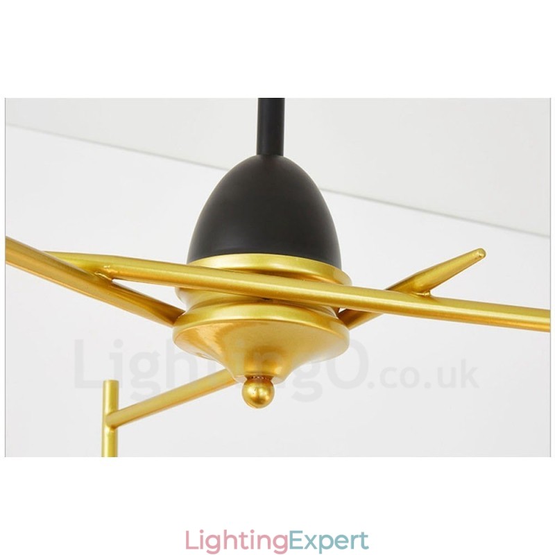 3 Light Modern Contemporary Ceiling Lights Copper Plating Chandelier with White & Black Ball Glass Shade