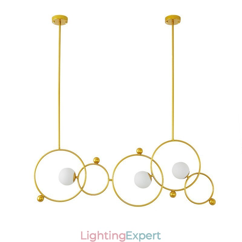 3 Light Modern Contemporary Ceiling Lights Copper Plating Chandelier with White Ball Glass Shade