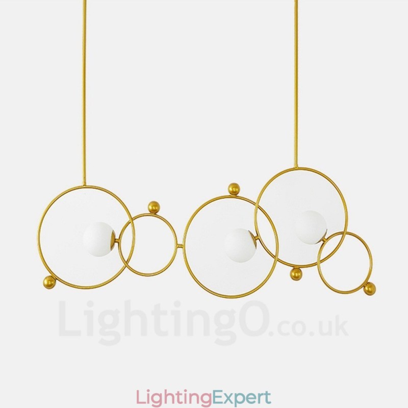 3 Light Modern Contemporary Ceiling Lights Copper Plating Chandelier with White Ball Glass Shade