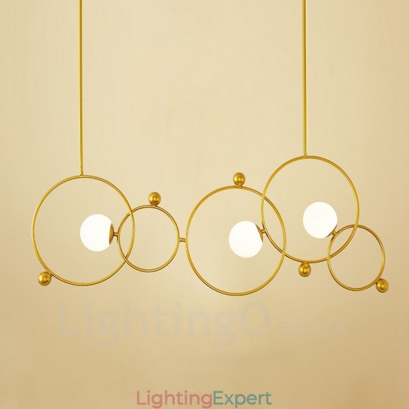 3 Light Modern Contemporary Ceiling Lights Copper Plating Chandelier with White Ball Glass Shade