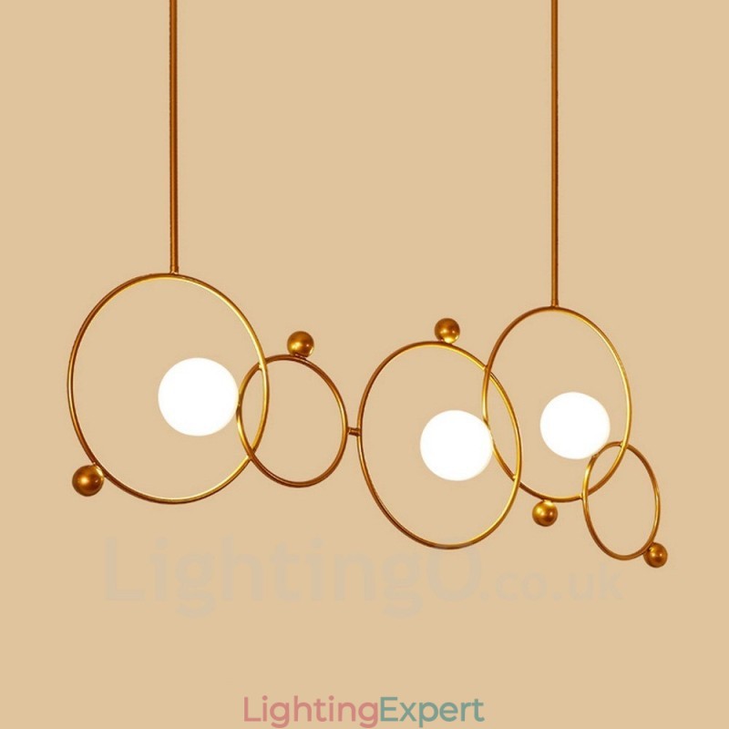 3 Light Modern Contemporary Ceiling Lights Copper Plating Chandelier with White Ball Glass Shade