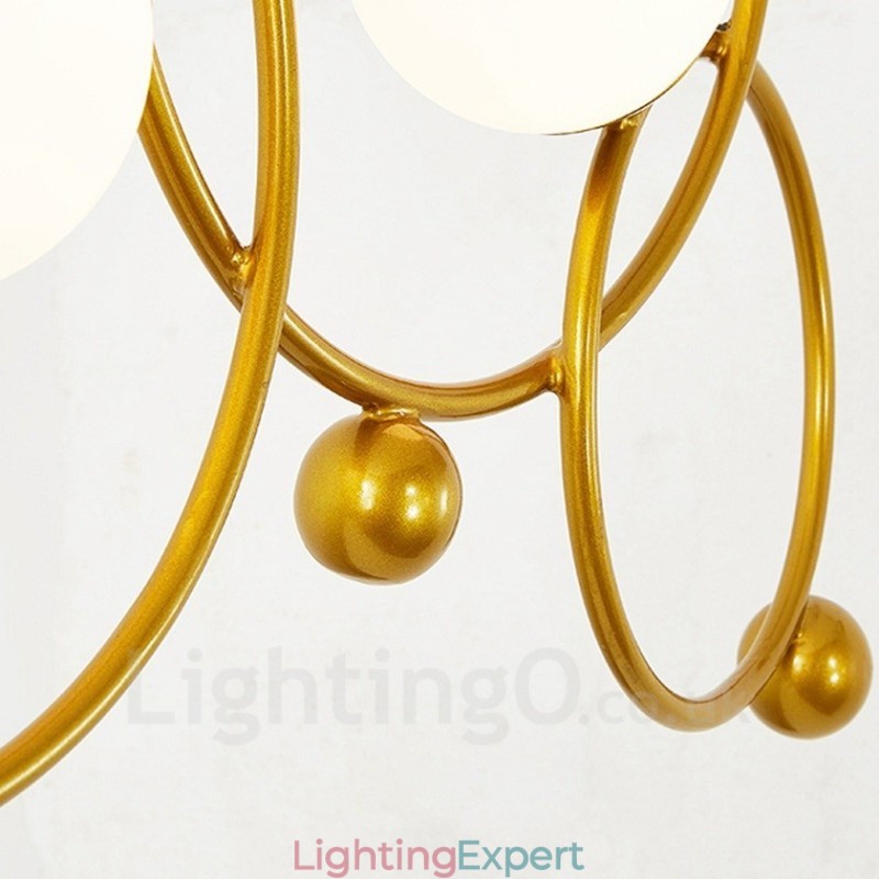 3 Light Modern Contemporary Ceiling Lights Copper Plating Chandelier with White Ball Glass Shade