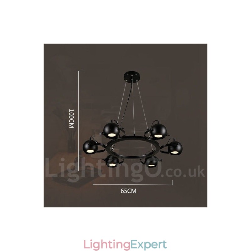 6 Light Retro Vintage Black Iron Pendant Light with Black Iron Ball Shades
