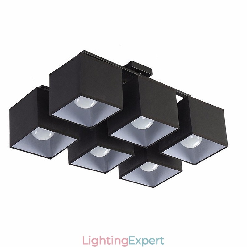 6 Light Modern Contemporary Black Flush Mount Ceiling Lights with Fabric Shade