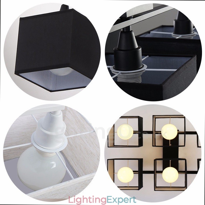 6 Light Modern Contemporary Black Flush Mount Ceiling Lights with Fabric Shade