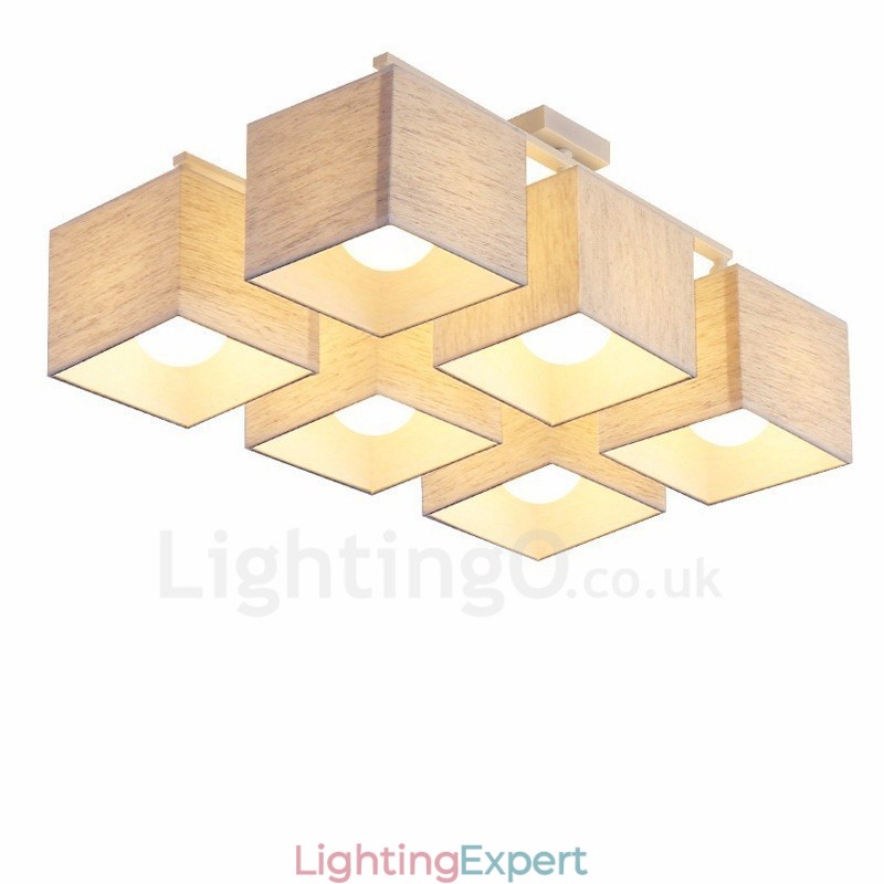 6 Light Modern Contemporary Black Flush Mount Ceiling Lights with Fabric Shade