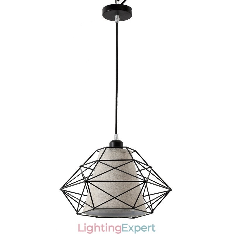 1 Light Retro Vintage Black Iron Pendant Light with Fabric Shades