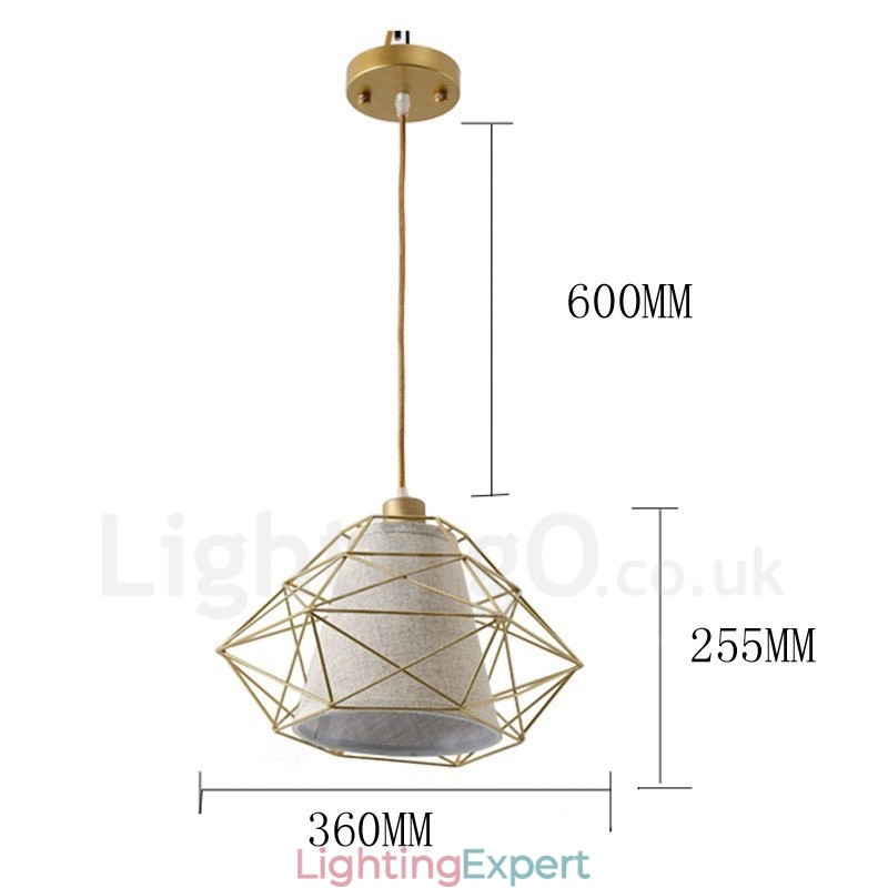 1 Light Retro Vintage Black Iron Pendant Light with Fabric Shades