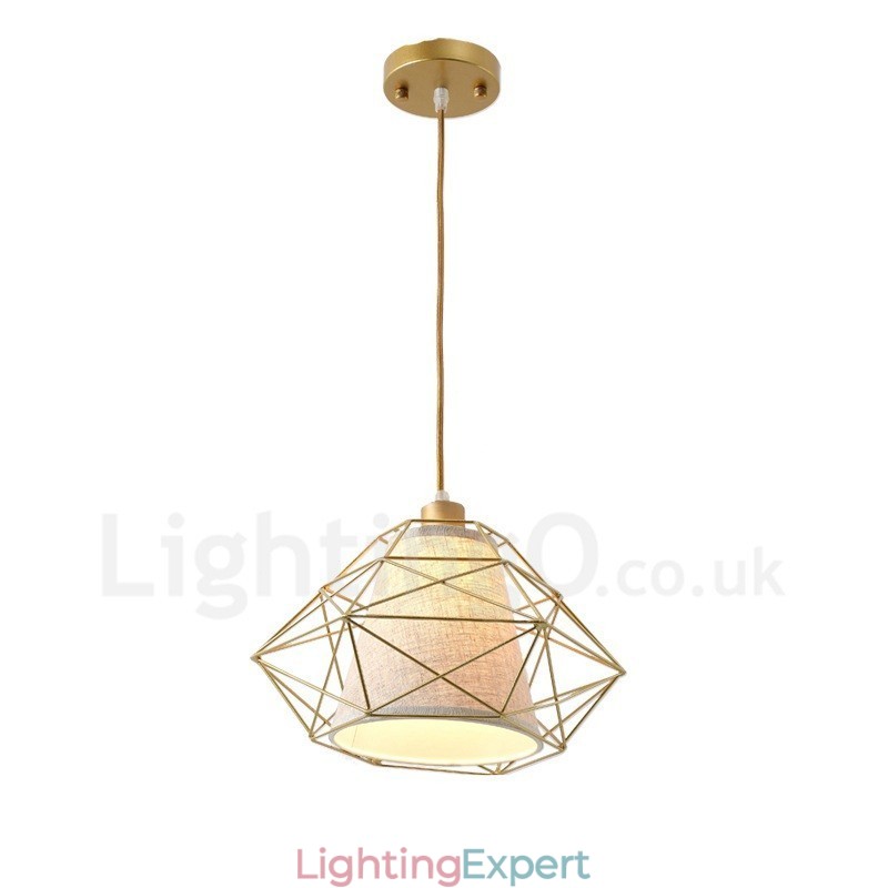 1 Light Retro Vintage Black Iron Pendant Light with Fabric Shades