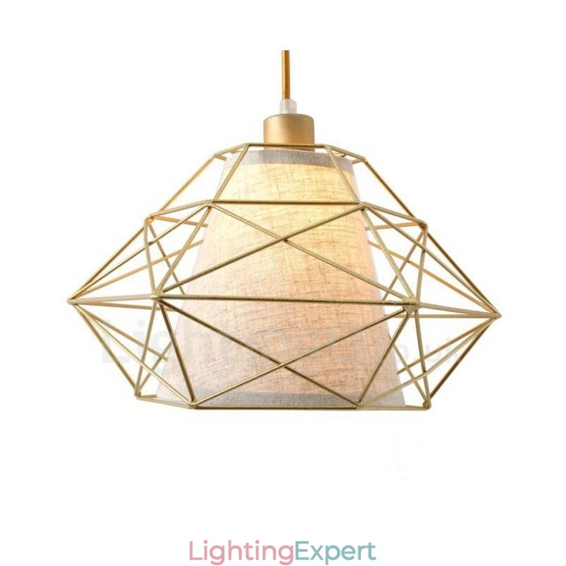 1 Light Retro Vintage Black Iron Pendant Light with Fabric Shades