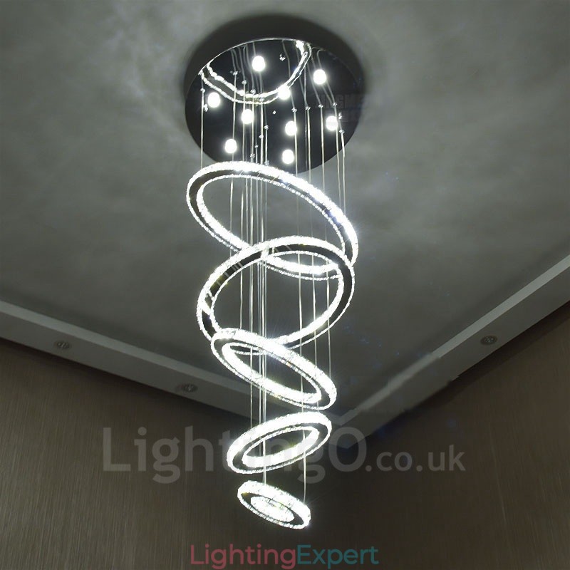 Dimmable Wi Fi Smart Three Light Source Colours 5 Rings Modern Crystal Ceiling Pendant Light Indoor Chandelier
