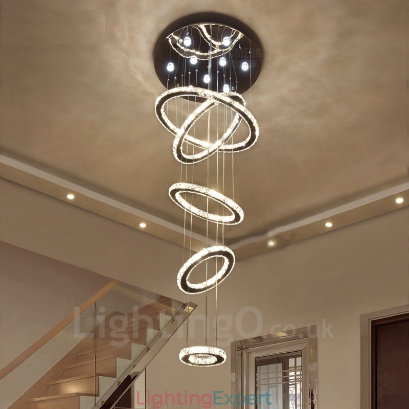 Dimmable Wi Fi Smart Three Light Source Colours 5 Rings Modern Crystal Ceiling Pendant Light Indoor Chandelier