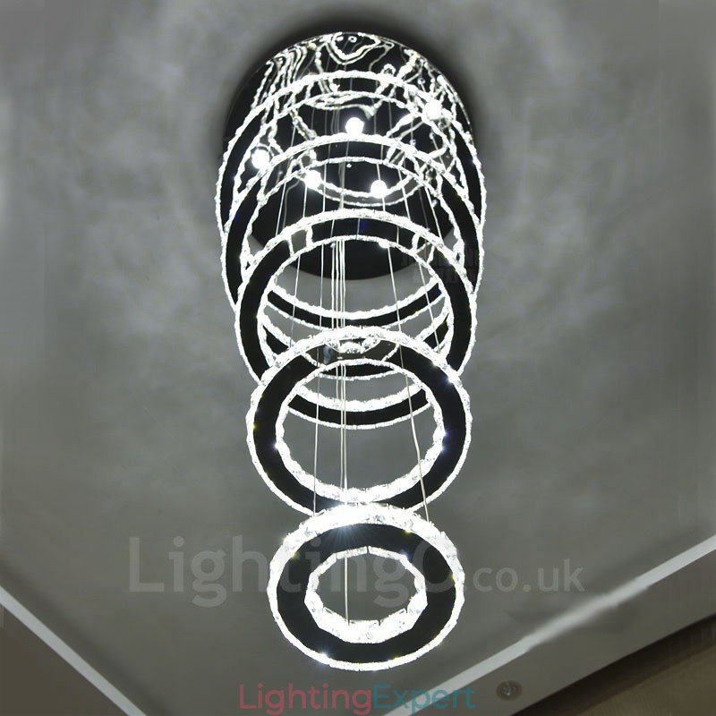 Dimmable Wi Fi Smart Three Light Source Colours 5 Rings Modern Crystal Ceiling Pendant Light Indoor Chandelier