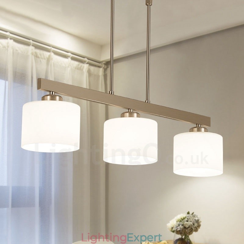 3 Lights Modern Chrome Pendant Light Indoor Chandelier Home Hanging Lighting Lamps Fixtures with Glass Shades