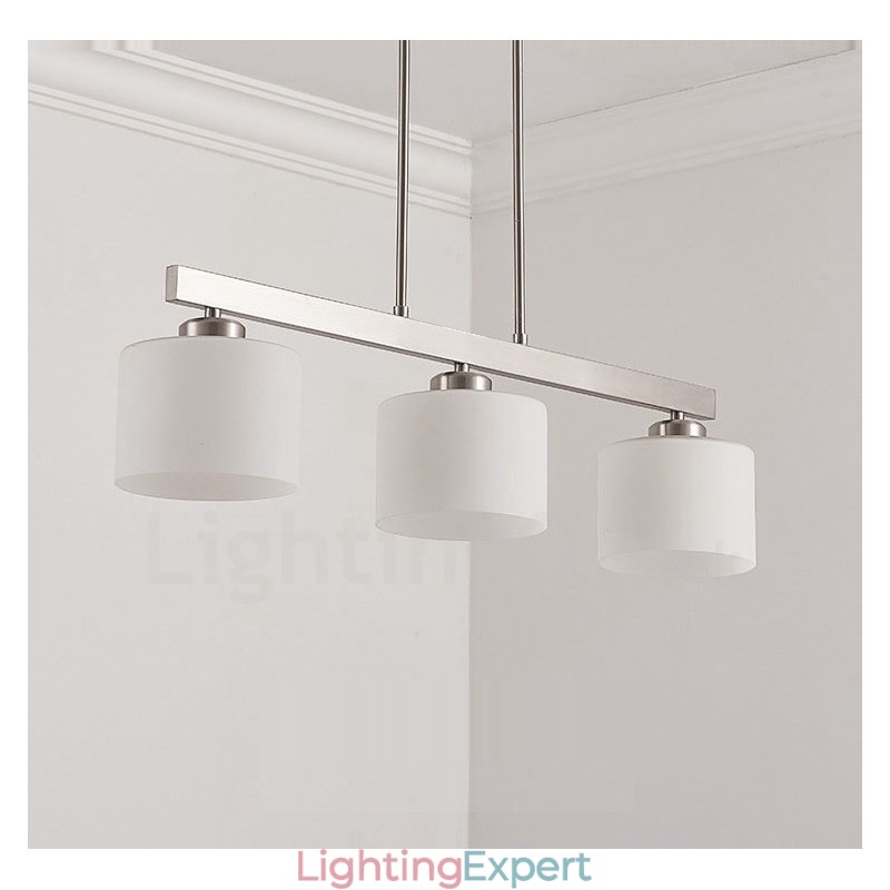3 Lights Modern Chrome Pendant Light Indoor Chandelier Home Hanging Lighting Lamps Fixtures with Glass Shades