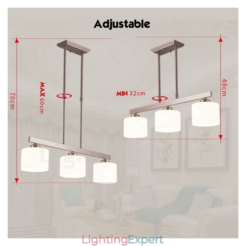 3 Lights Modern Chrome Pendant Light Indoor Chandelier Home Hanging Lighting Lamps Fixtures with Glass Shades