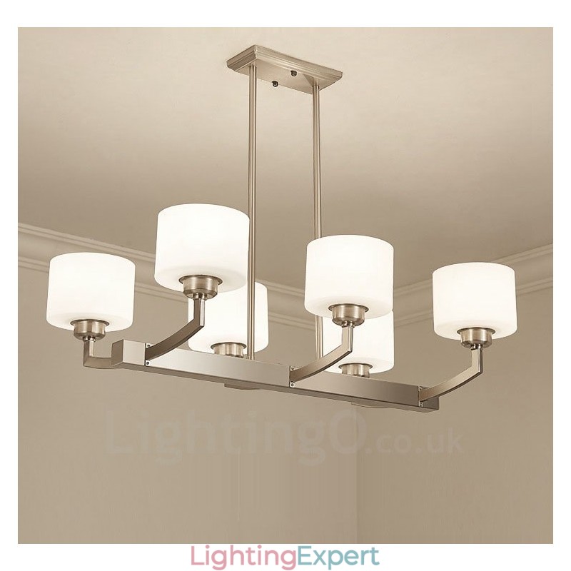 6 Lights Modern Chrome Pendant Light Indoor Chandelier Home Hanging Lighting Lamps Fixtures with Glass Shades