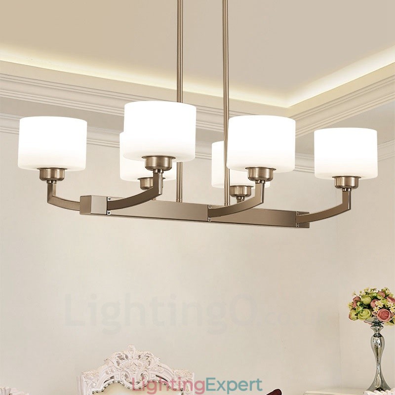 6 Lights Modern Chrome Pendant Light Indoor Chandelier Home Hanging Lighting Lamps Fixtures with Glass Shades