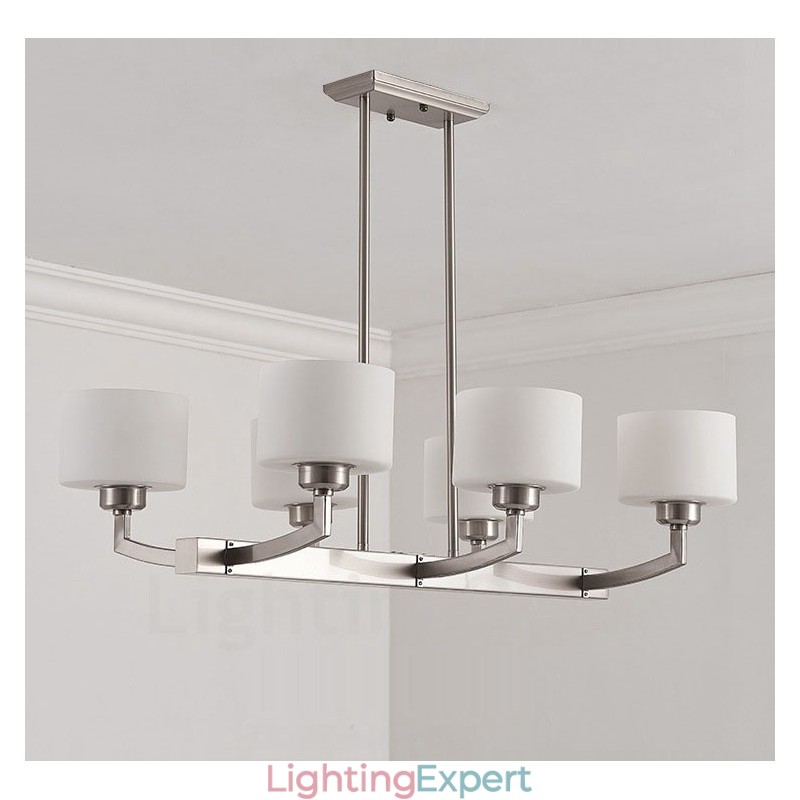 6 Lights Modern Chrome Pendant Light Indoor Chandelier Home Hanging Lighting Lamps Fixtures with Glass Shades