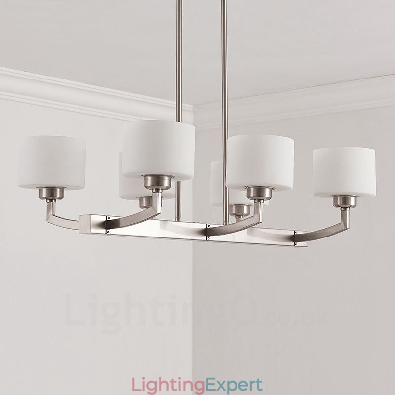 6 Lights Modern Chrome Pendant Light Indoor Chandelier Home Hanging Lighting Lamps Fixtures with Glass Shades