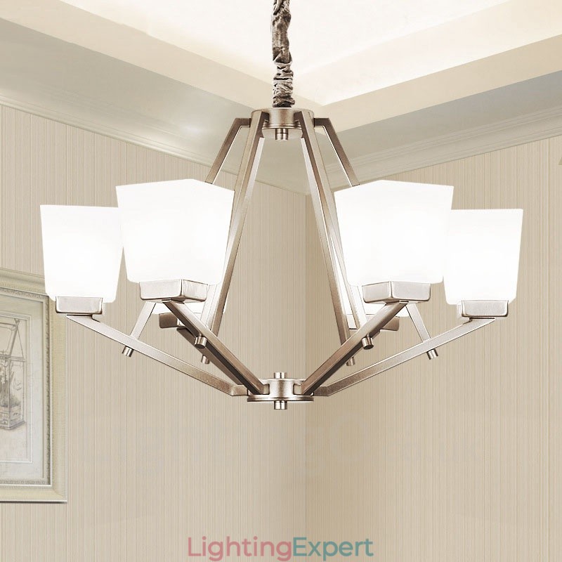 6 Lights Chrome Pendant Light Indoor Modern Chandelier Home Hanging Lighting Lamps Fixtures with Glass Shades