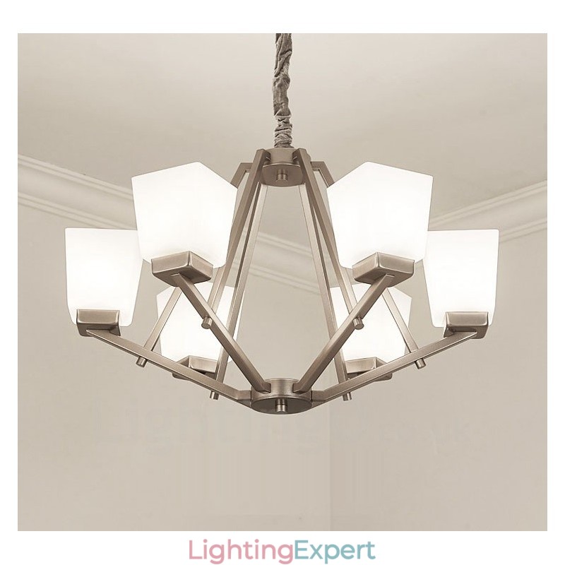 6 Lights Chrome Pendant Light Indoor Modern Chandelier Home Hanging Lighting Lamps Fixtures with Glass Shades