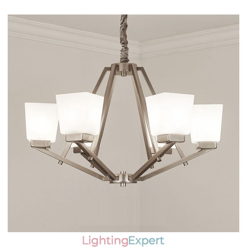 6 Lights Chrome Pendant Light Indoor Modern Chandelier Home Hanging Lighting Lamps Fixtures with Glass Shades
