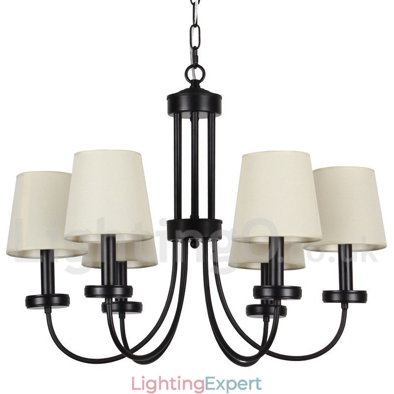 6 Light Retro Contemporary Black Candle Style Chandelier