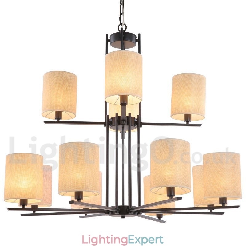 12 Light Rustic Retro Black 2 Tier Large Chandelier Candle Style Chandelier