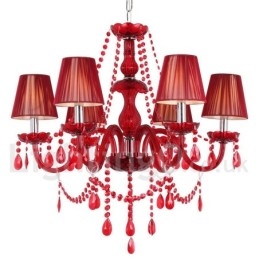 6 Light Red K9 Crystal Candle Style Chandelier
