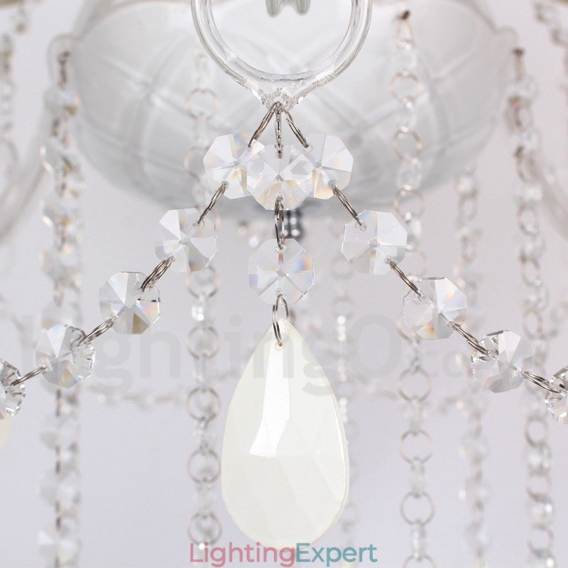 6 Light White K9 Crystal Candle Style Chandelier