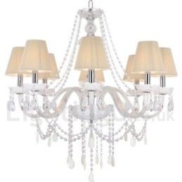 8 Light White K9 Crystal Candle Style Chandelier