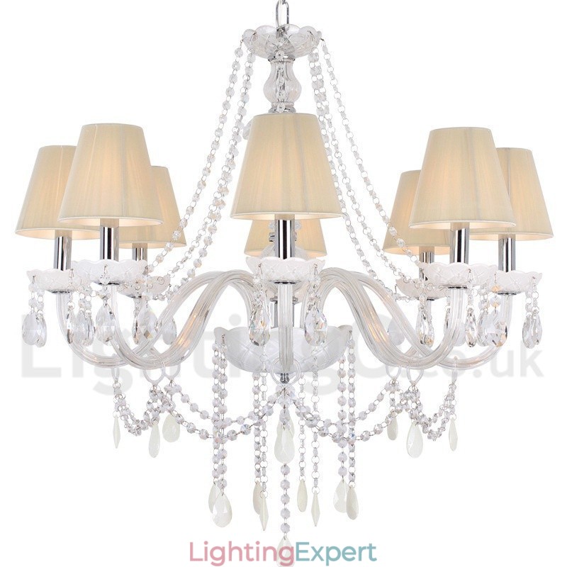 8 Light White K9 Crystal Candle Style Chandelier