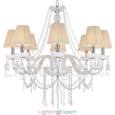 8 Light White K9 Crystal Candle Style Chandelier