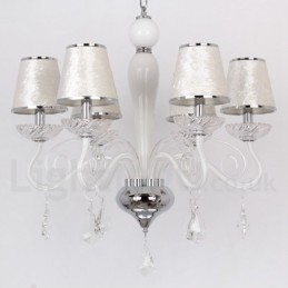 6 Light White Contemporary K9 Crystal Candle Style Chandelier