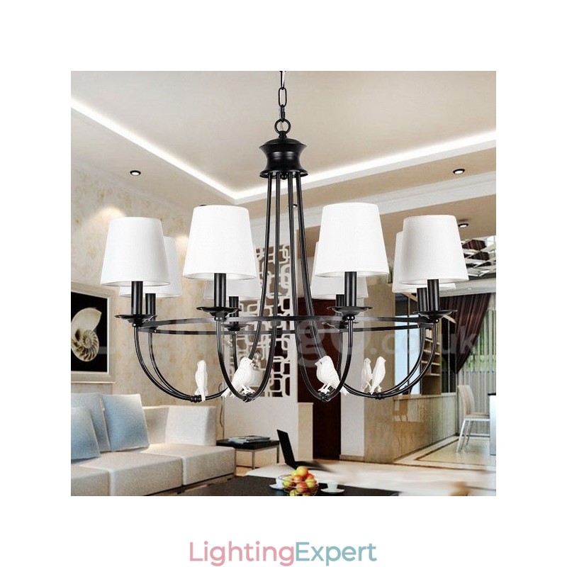 8 Light Retro Black Mediterranean Style Rustic Contemporary Candle Style Chandelier