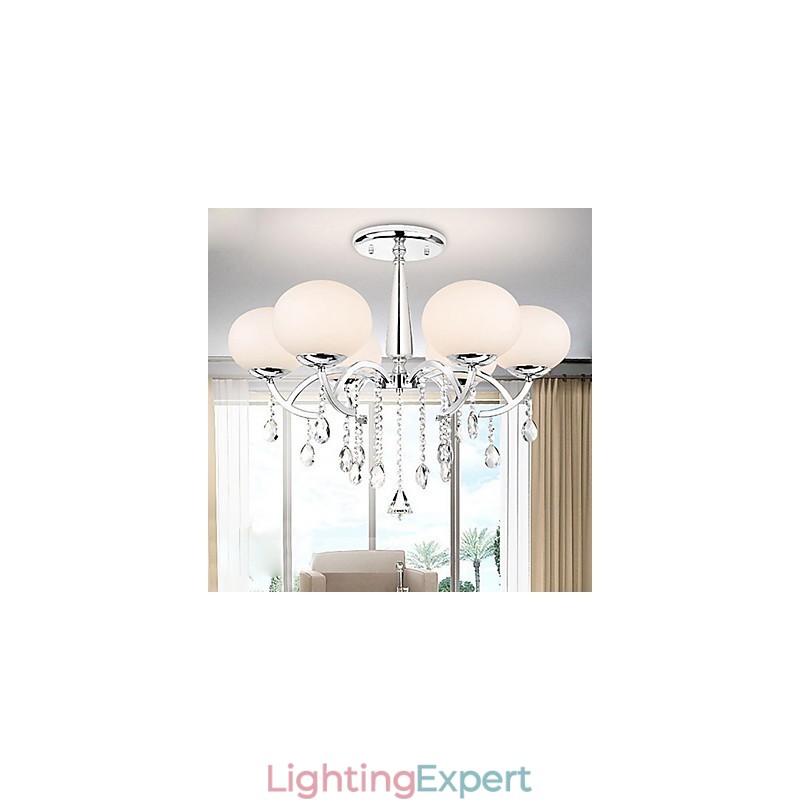 Modern Contemporary Crystal Electroplated Metal Chandelier