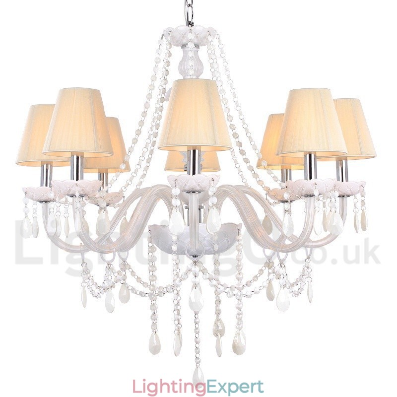 8 Light White K9 Crystal Candle Style Chandelier