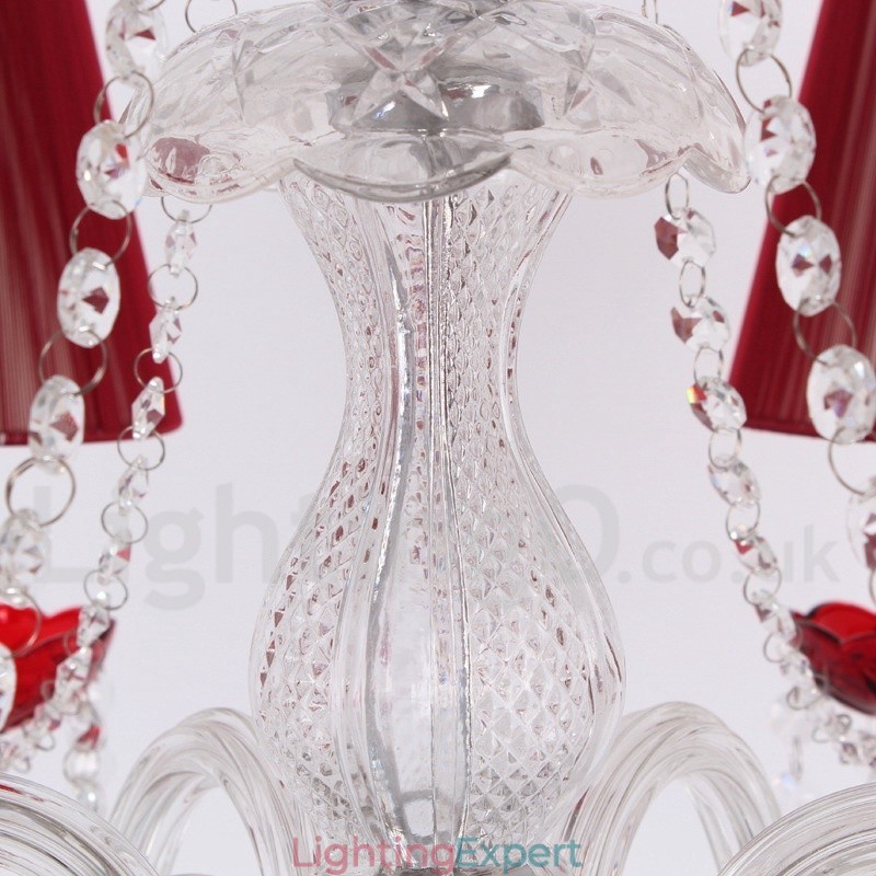 6 Light Red K9 Crystal Candle Style Chandelier