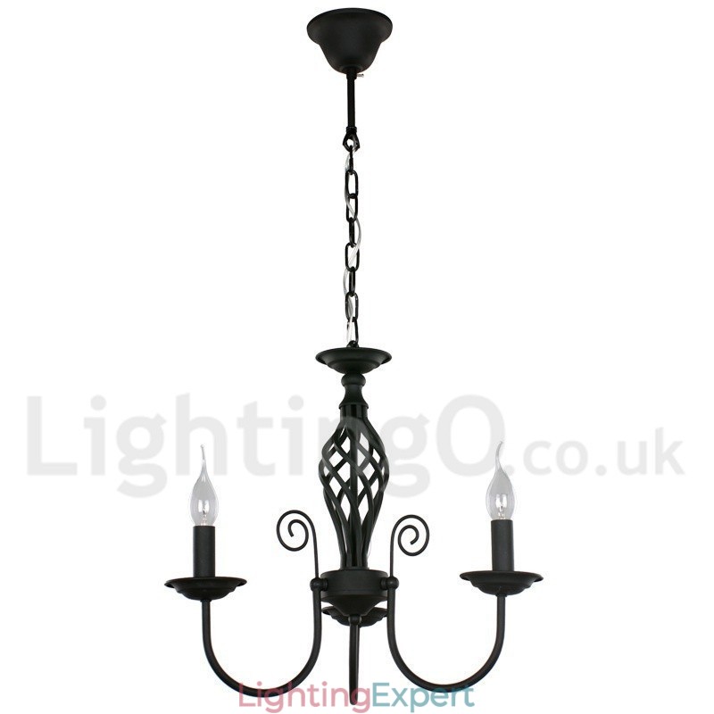 3 Light Contemporary Retro Black Candle Style Chandelier