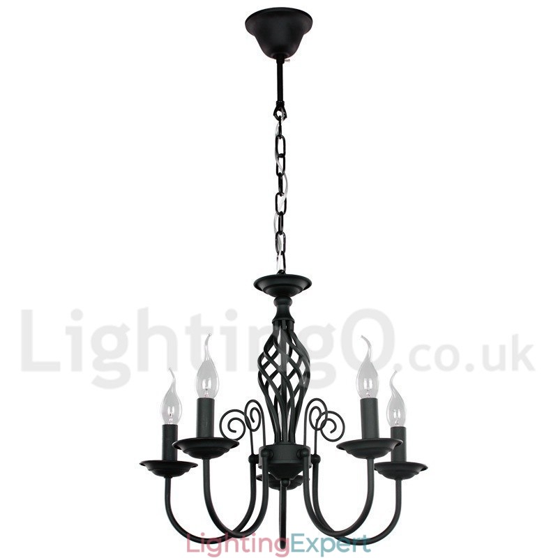 5 Light Contemporary Retro Black Candle Style Chandelier