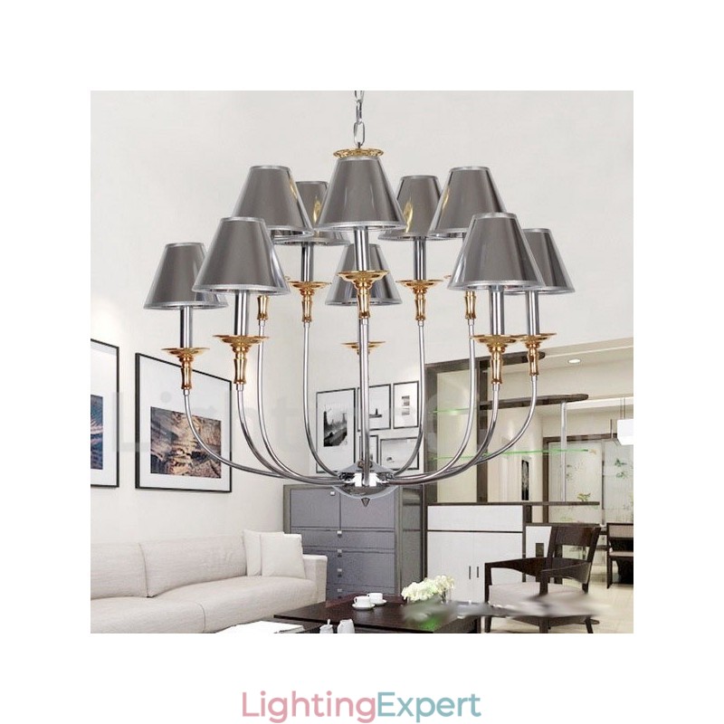 10 Light Modern Contemporary Chrome Candle Style Chandelier