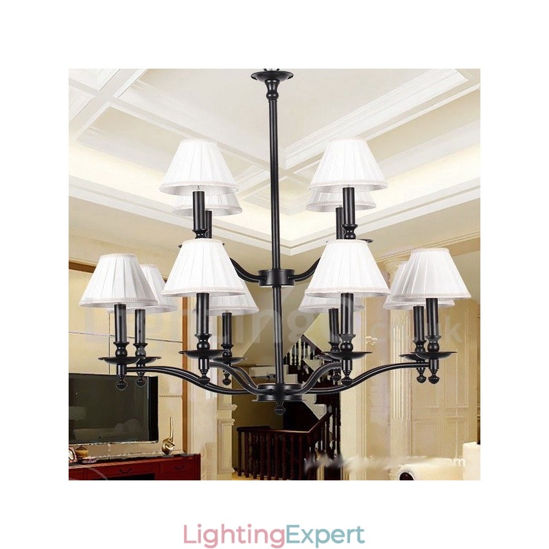12 Light Retro Rustic Large 2 Tier Candle Style Chandelier