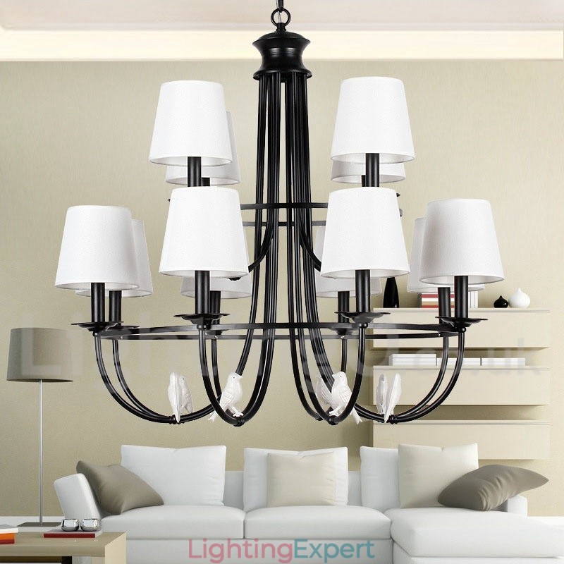 12 Light Rustic Retro Black 2 Tier Large Chandelier Candle Style Chandelier