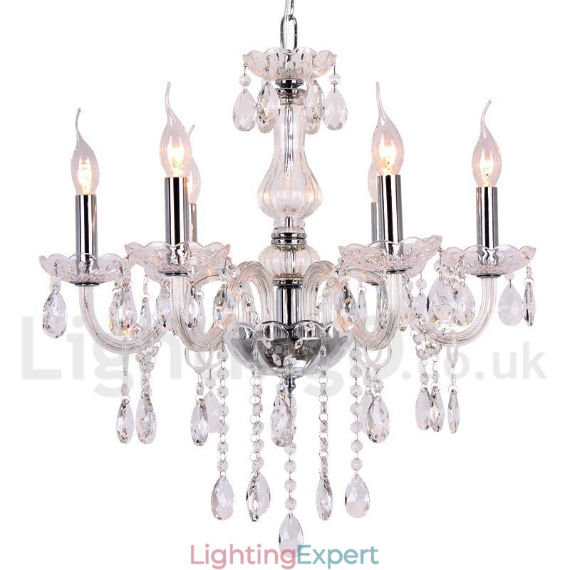 6 Light Contemporary K9 Crystal Candle Style Chandelier