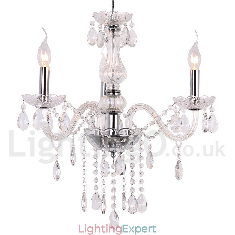 3 Light Contemporary K9 Crystal Candle Style Chandelier