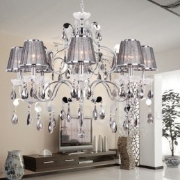8 Light Grey K9 Crystal Candle Style Chandelier