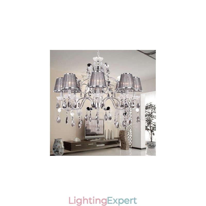 8 Light Grey K9 Crystal Candle Style Chandelier