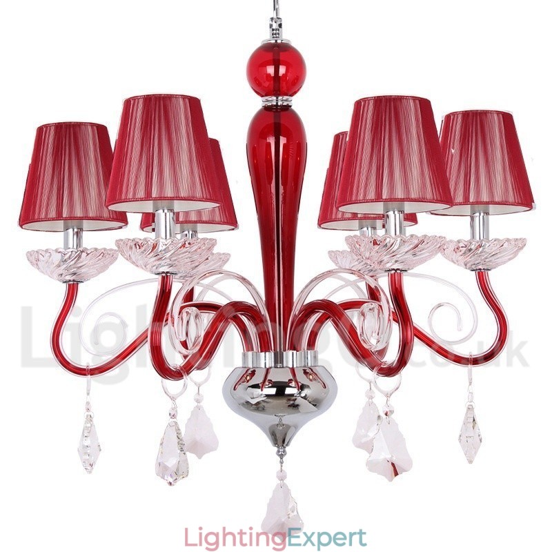 6 Light Red Contemporary K9 Crystal Candle Style Chandelier