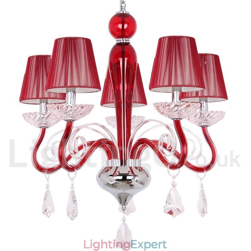 5 Light Red Contemporary K9 Crystal Candle Style Chandelier